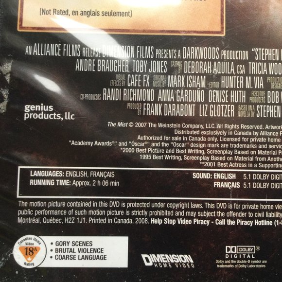 Steven King's The Mist DVD 2 Disc Collector's Edition 2007 VG - Picture 5 of 8